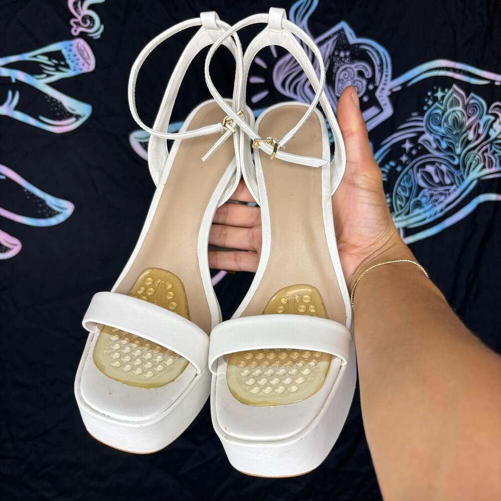 ALDO Gracious White/Bone Platform Block Heel Strappy Sandals